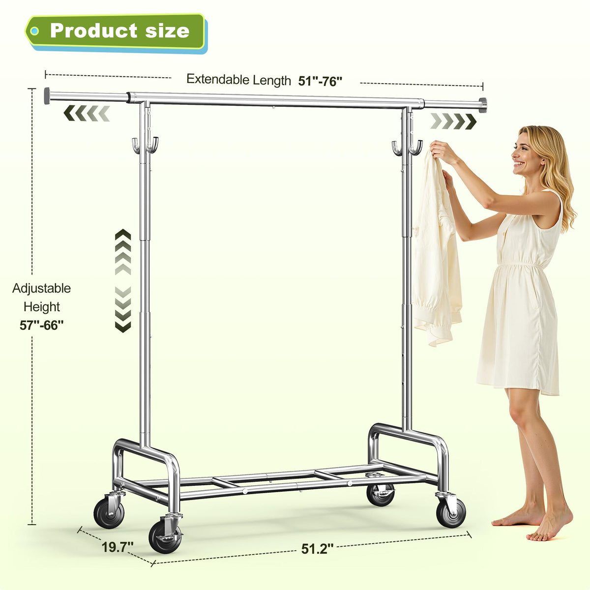 Heavy Duty Clothing Racks with Net Pocket Holds Up to 210lbs,Double Rod Metal Clothes Rack for Hanging, Rolling Garment Rack with Wheels Portable Closet Racks for Bedroom, Laundry Room,Dorm, Black, White, Gold