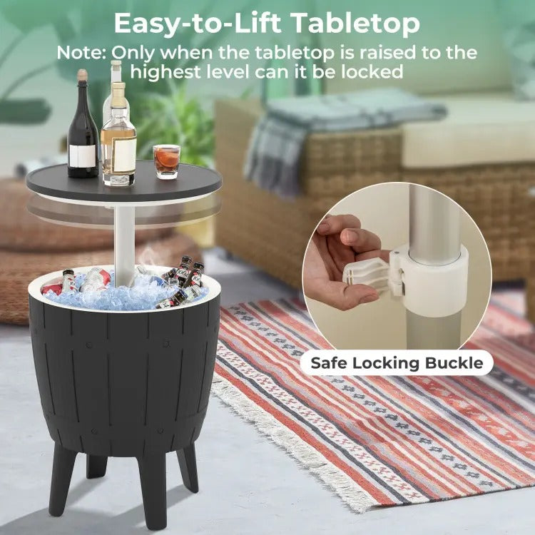 3-in-1 Outdoor Bar & Cooler Table – Adjustable-Height Ice Chest with Rattan-Style Finish, Drainage Plug & 4/8/10-Gallon Capacity, Perfect for Pool Parties, Patios & Backyard Entertaining