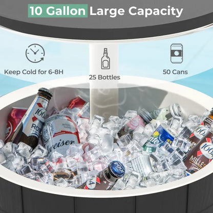 3-in-1 Outdoor Bar & Cooler Table – Adjustable-Height Ice Chest with Rattan-Style Finish, Drainage Plug & 4/8/10-Gallon Capacity, Perfect for Pool Parties, Patios & Backyard Entertaining