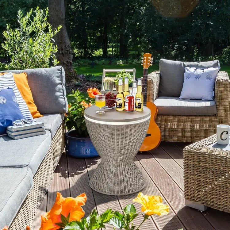 3-in-1 Outdoor Bar & Cooler Table – Adjustable-Height Ice Chest with Rattan-Style Finish, Drainage Plug & 4/8/10-Gallon Capacity, Perfect for Pool Parties, Patios & Backyard Entertaining