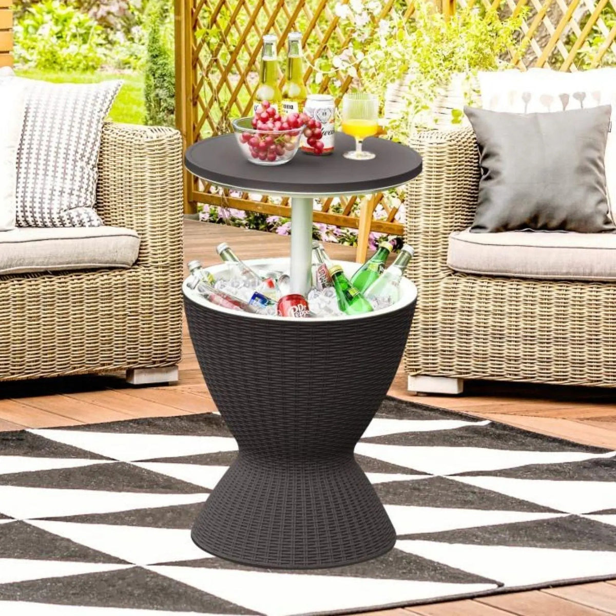 3-in-1 Outdoor Bar & Cooler Table – Adjustable-Height Ice Chest with Rattan-Style Finish, Drainage Plug & 4/8/10-Gallon Capacity, Perfect for Pool Parties, Patios & Backyard Entertaining