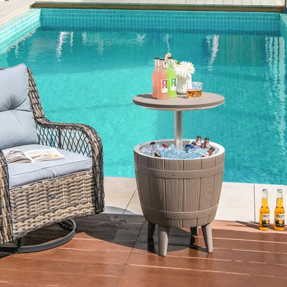 3-in-1 Outdoor Bar & Cooler Table – Adjustable-Height Ice Chest with Rattan-Style Finish, Drainage Plug & 4/8/10-Gallon Capacity, Perfect for Pool Parties, Patios & Backyard Entertaining