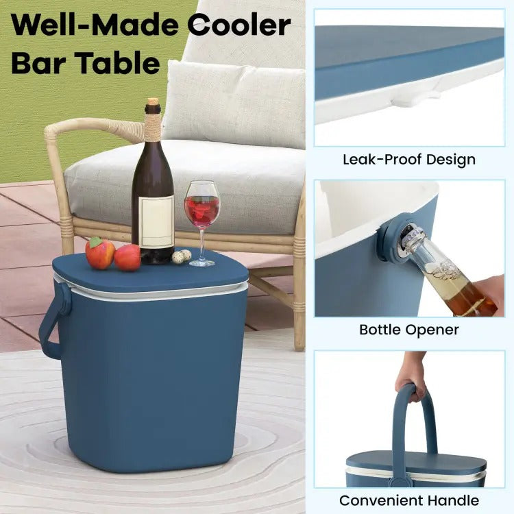 3-in-1 Outdoor Bar & Cooler Table – Adjustable-Height Ice Chest with Rattan-Style Finish, Drainage Plug & 4/8/10-Gallon Capacity, Perfect for Pool Parties, Patios & Backyard Entertaining