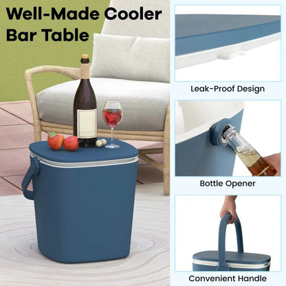 3-in-1 Outdoor Bar & Cooler Table – Adjustable-Height Ice Chest with Rattan-Style Finish, Drainage Plug & 4/8/10-Gallon Capacity, Perfect for Pool Parties, Patios & Backyard Entertaining
