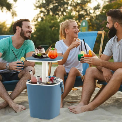 3-in-1 Outdoor Bar & Cooler Table – Adjustable-Height Ice Chest with Rattan-Style Finish, Drainage Plug & 4/8/10-Gallon Capacity, Perfect for Pool Parties, Patios & Backyard Entertaining