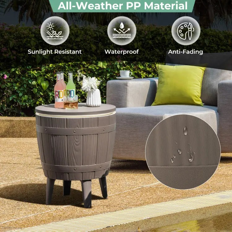 3-in-1 Outdoor Bar & Cooler Table – Adjustable-Height Ice Chest with Rattan-Style Finish, Drainage Plug & 4/8/10-Gallon Capacity, Perfect for Pool Parties, Patios & Backyard Entertaining
