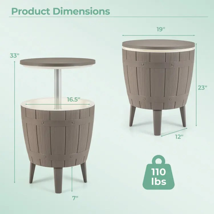 3-in-1 Outdoor Bar & Cooler Table – Adjustable-Height Ice Chest with Rattan-Style Finish, Drainage Plug & 4/8/10-Gallon Capacity, Perfect for Pool Parties, Patios & Backyard Entertaining