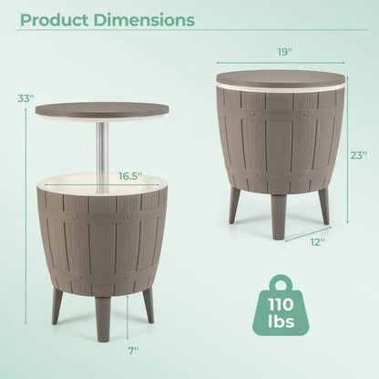 3-in-1 Outdoor Bar & Cooler Table – Adjustable-Height Ice Chest with Rattan-Style Finish, Drainage Plug & 4/8/10-Gallon Capacity, Perfect for Pool Parties, Patios & Backyard Entertaining