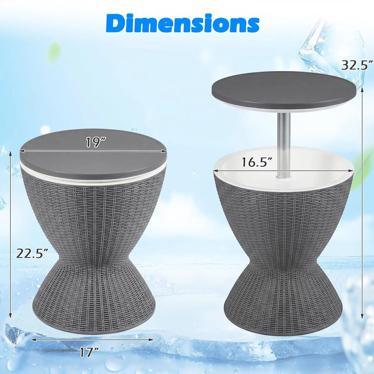 3-in-1 Outdoor Bar & Cooler Table – Adjustable-Height Ice Chest with Rattan-Style Finish, Drainage Plug & 4/8/10-Gallon Capacity, Perfect for Pool Parties, Patios & Backyard Entertaining