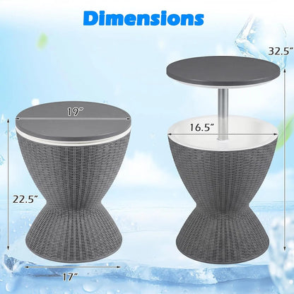 3-in-1 Outdoor Bar & Cooler Table – Adjustable-Height Ice Chest with Rattan-Style Finish, Drainage Plug & 4/8/10-Gallon Capacity, Perfect for Pool Parties, Patios & Backyard Entertaining