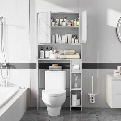 Over-the-Toilet Storage Cabinet – Farmhouse Bathroom Organizer with 2 Barn Doors & Built-In Toilet Paper Holder, Space-Saving Toilet Storage Rack for Bathroom & Laundry Room