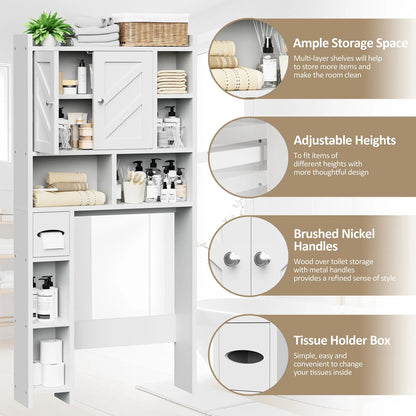 Over-the-Toilet Storage Cabinet – Farmhouse Bathroom Organizer with 2 Barn Doors & Built-In Toilet Paper Holder, Space-Saving Toilet Storage Rack for Bathroom & Laundry Room