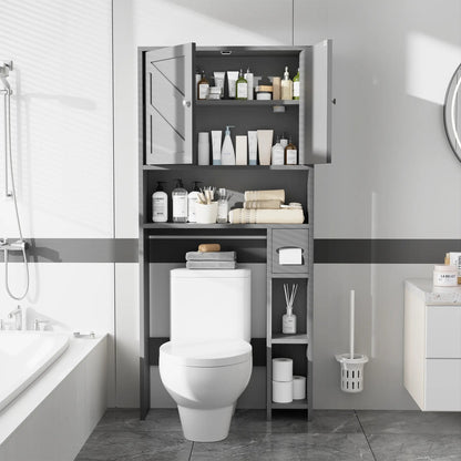 Over-the-Toilet Storage Cabinet – Farmhouse Bathroom Organizer with 2 Barn Doors & Built-In Toilet Paper Holder, Space-Saving Toilet Storage Rack for Bathroom & Laundry Room