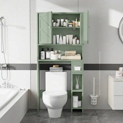 Over-the-Toilet Storage Cabinet – Farmhouse Bathroom Organizer with 2 Barn Doors & Built-In Toilet Paper Holder, Space-Saving Toilet Storage Rack for Bathroom & Laundry Room