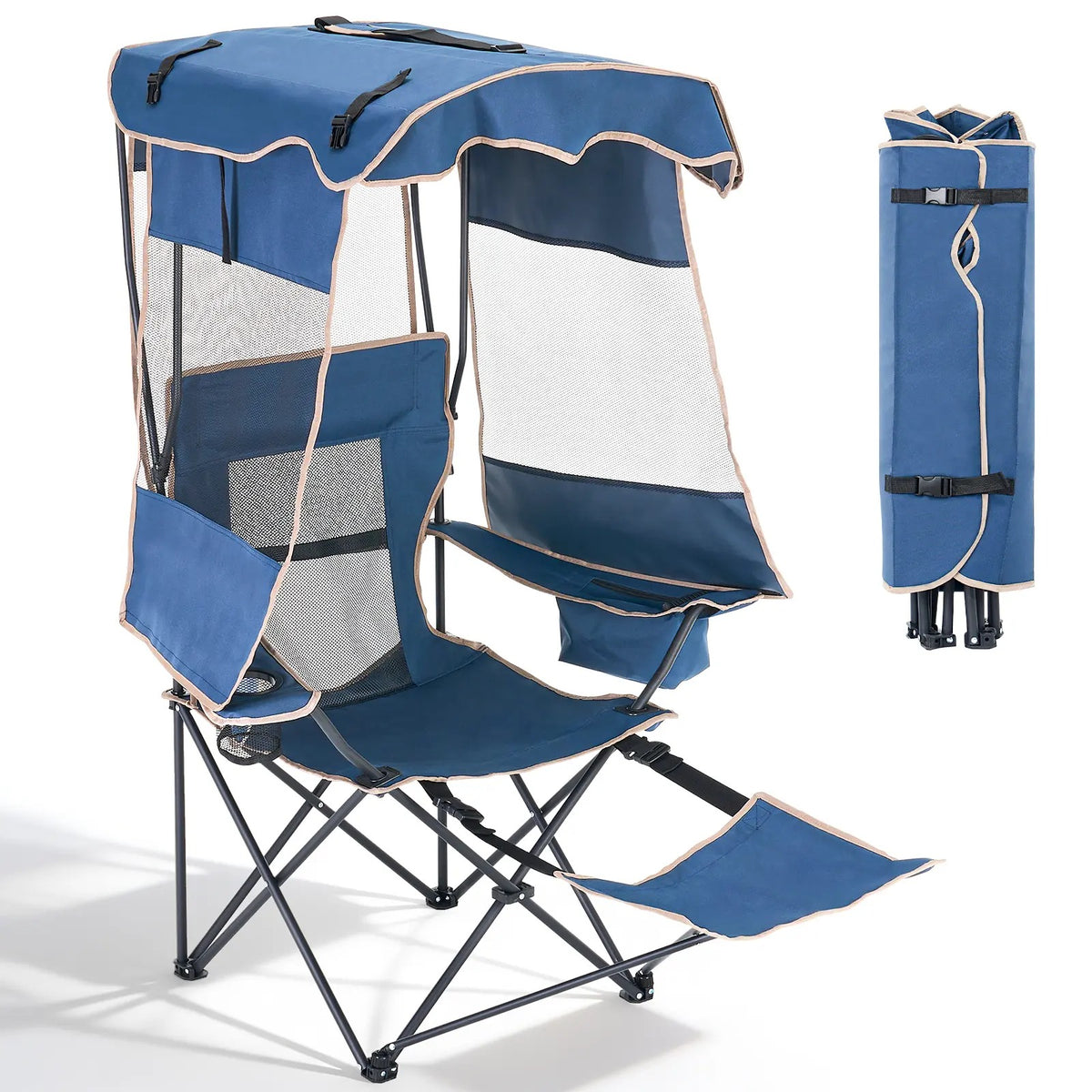 Oversized Folding Camping Loveseat with Shade Canopy – Padded Outdoor Double Chair for Camping, Picnics & Backyard Relaxing