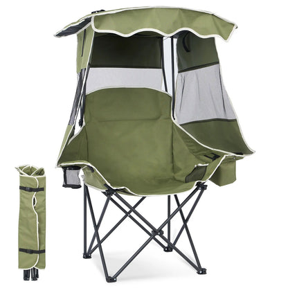 Oversized Folding Camping Loveseat with Shade Canopy – Padded Outdoor Double Chair for Camping, Picnics & Backyard Relaxing