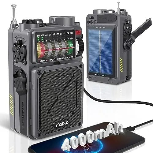 4000mAh NOAA Weather Emergency Radio, AM/FM/WB/SW, Bluetooth, Flashlight, SOS & Solar Power for Hurricane Preparedness & Outdoor Survival Springtok Audio Portable winter storm