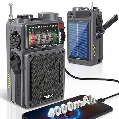 4000mAh NOAA Weather Emergency Radio, AM/FM/WB/SW, Bluetooth, Flashlight, SOS & Solar Power for Hurricane Preparedness & Outdoor Survival Springtok Audio Portable winter storm