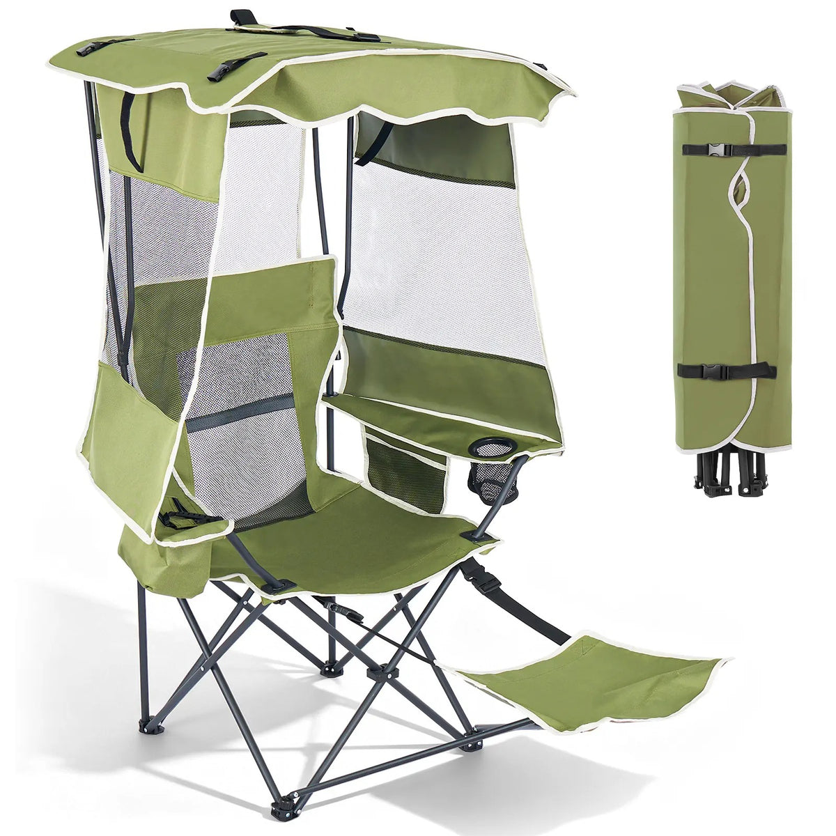 Oversized Folding Camping Loveseat with Shade Canopy – Padded Outdoor Double Chair for Camping, Picnics & Backyard Relaxing