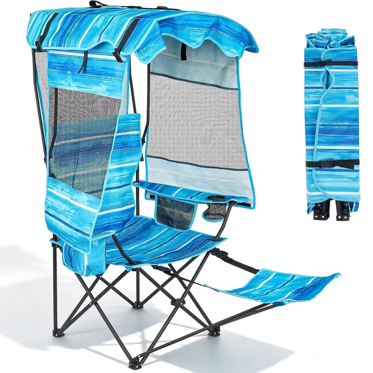 Oversized Folding Camping Loveseat with Shade Canopy – Padded Outdoor Double Chair for Camping, Picnics & Backyard Relaxing