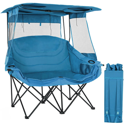 Oversized Folding Camping Loveseat with Shade Canopy – Padded Outdoor Double Chair for Camping, Picnics & Backyard Relaxing
