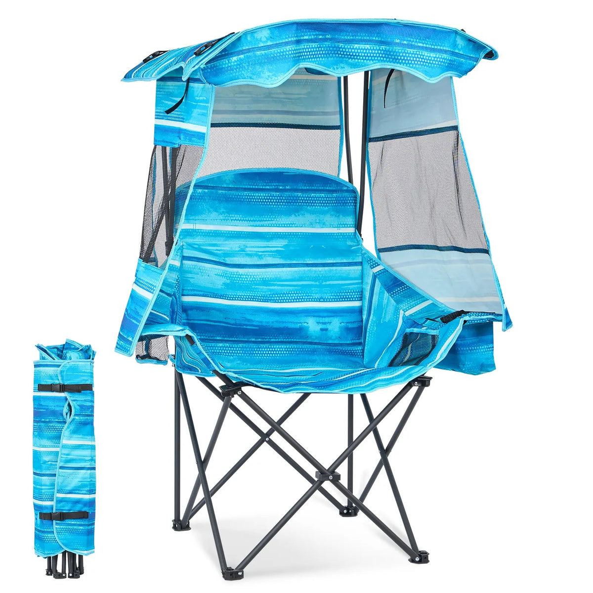 Oversized Folding Camping Loveseat with Shade Canopy – Padded Outdoor Double Chair for Camping, Picnics & Backyard Relaxing