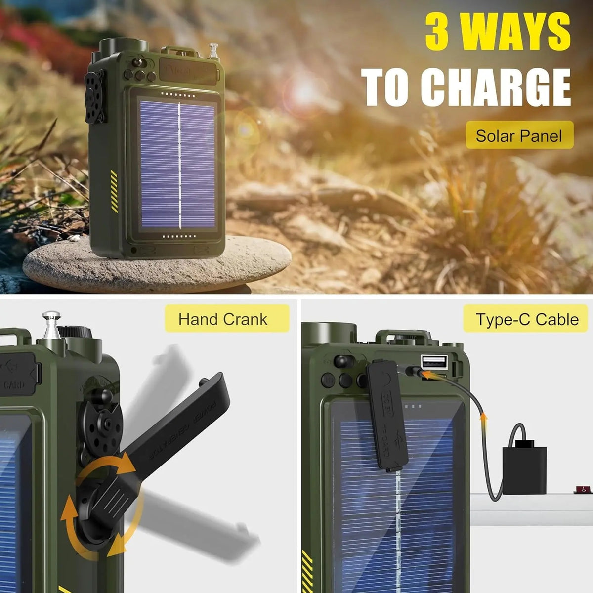 4000mAh NOAA Weather Emergency Radio, AM/FM/WB/SW, Bluetooth, Flashlight, SOS & Solar Power for Hurricane Preparedness & Outdoor Survival Springtok Audio Portable winter storm