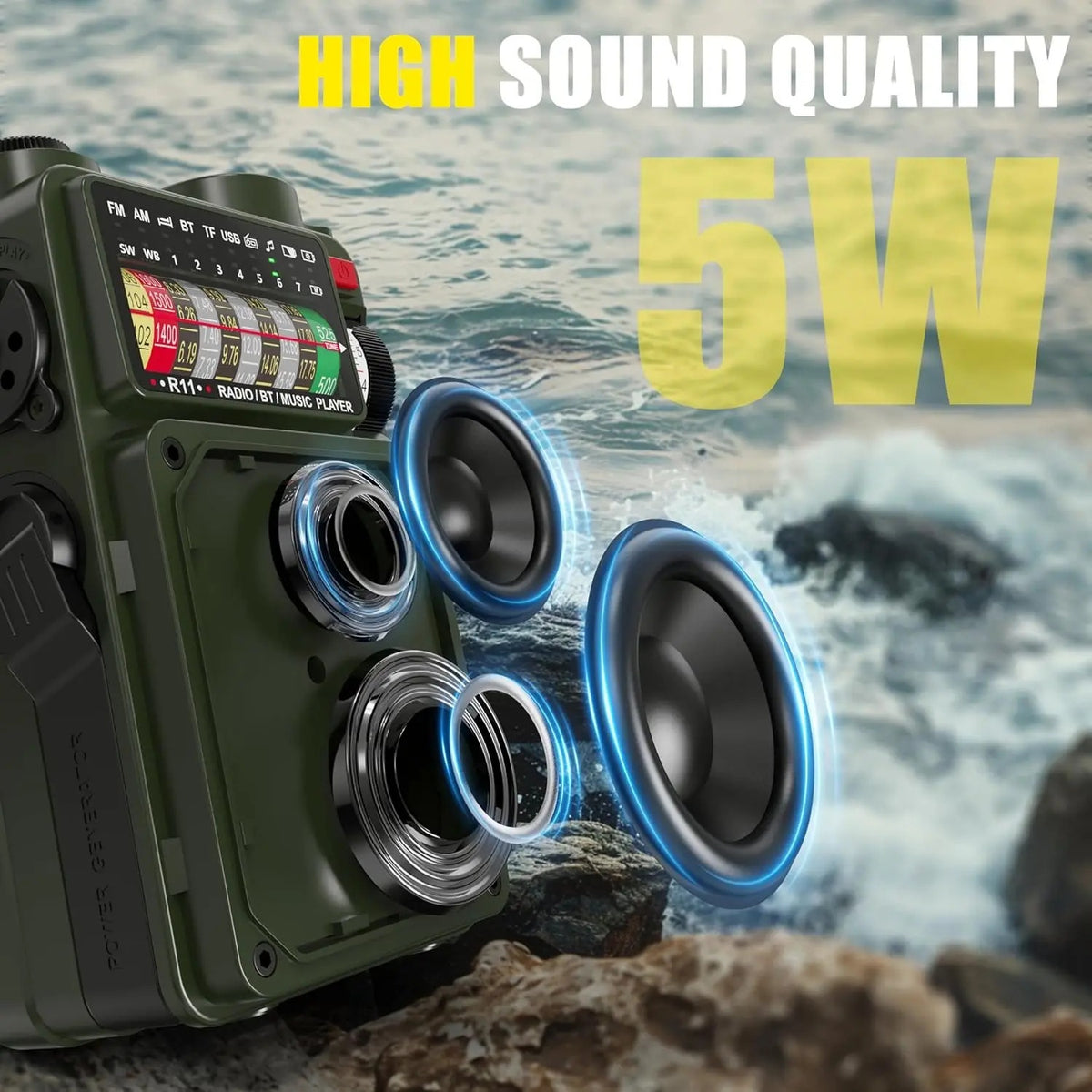 4000mAh NOAA Weather Emergency Radio, AM/FM/WB/SW, Bluetooth, Flashlight, SOS & Solar Power for Hurricane Preparedness & Outdoor Survival Springtok Audio Portable winter storm