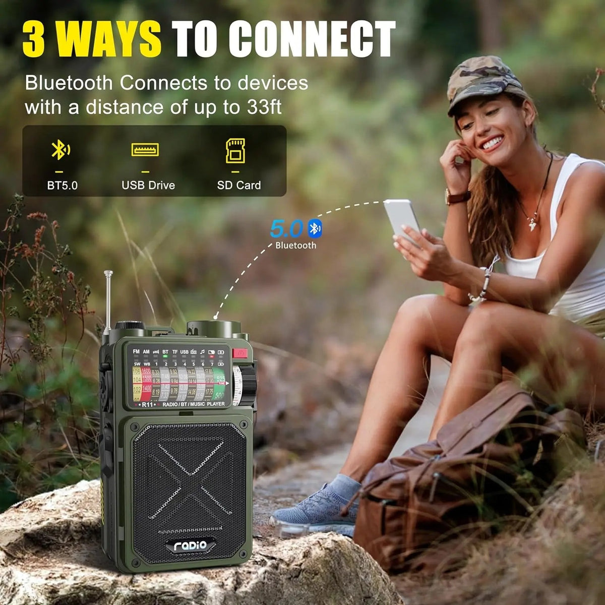 4000mAh NOAA Weather Emergency Radio, AM/FM/WB/SW, Bluetooth, Flashlight, SOS & Solar Power for Hurricane Preparedness & Outdoor Survival Springtok Audio Portable winter storm