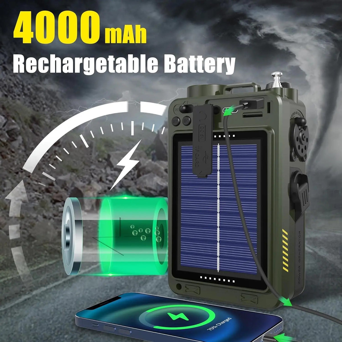 4000mAh NOAA Weather Emergency Radio, AM/FM/WB/SW, Bluetooth, Flashlight, SOS & Solar Power for Hurricane Preparedness & Outdoor Survival Springtok Audio Portable winter storm