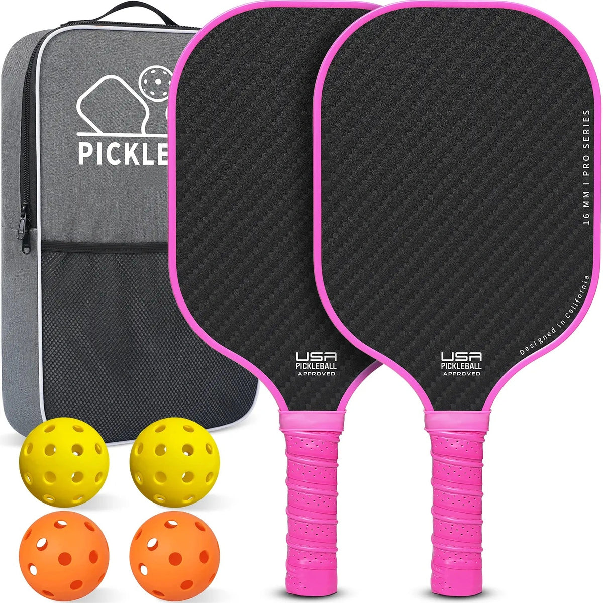Pickleball Paddles Set, USA Pickleball/USAPA Approved Lightweight Pickleball Rackets with 4 Balls & 1 Bag, Designed in California for Premium Control - Perfect for Family & Sports