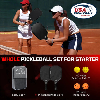 Pickleball Paddles Set, USA Pickleball/USAPA Approved Lightweight Pickleball Rackets with 4 Balls & 1 Bag, Designed in California for Premium Control - Perfect for Family & Sports