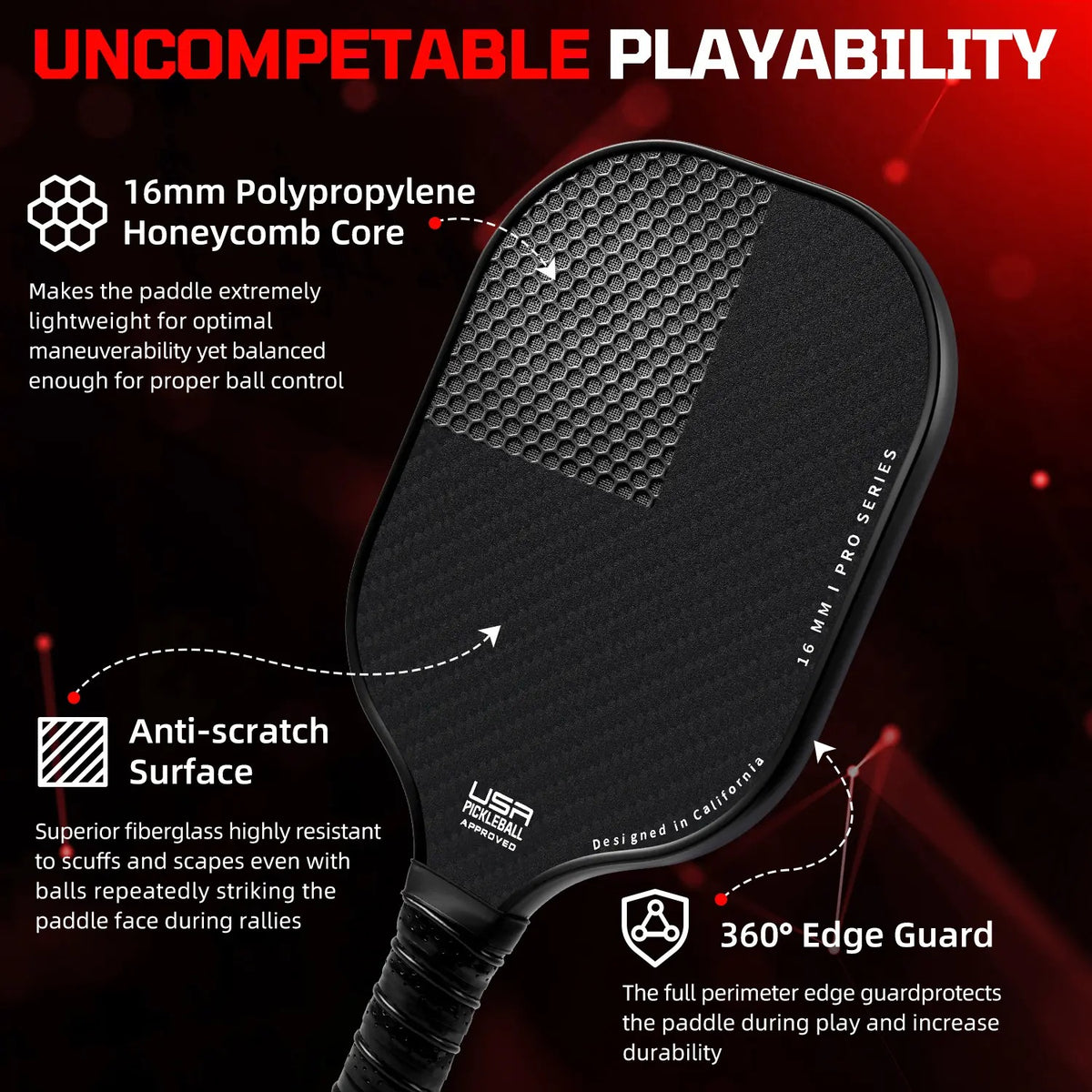 Pickleball Paddles Set, USA Pickleball/USAPA Approved Lightweight Pickleball Rackets with 4 Balls & 1 Bag, Designed in California for Premium Control - Perfect for Family & Sports
